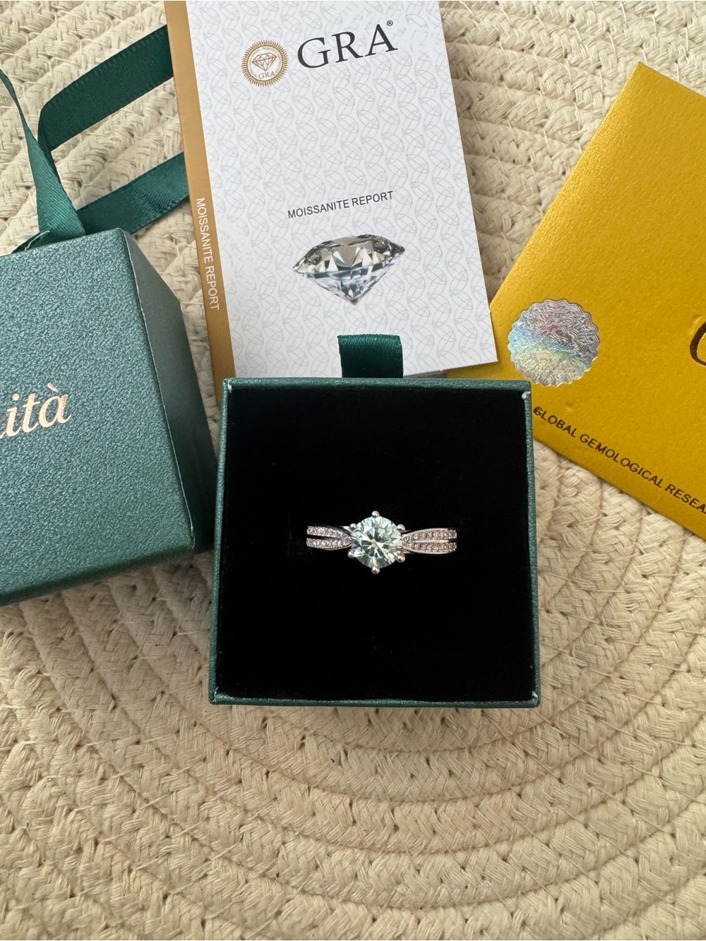 1 CT Aqua Light Blue-Green Moissanite Engagement Ring - Size 10 (GRA Certified) - Picture 7 of 10